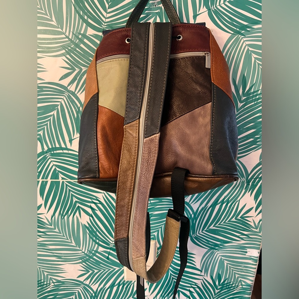 Western Leather Patchwork Backpack Fringe Detail … - image 5